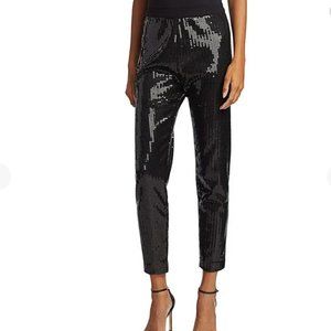 NEW Joan Vass Black Holiday Sequin Cropped Chic Pants Size Medium